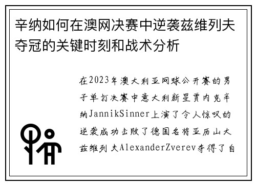 辛纳如何在澳网决赛中逆袭兹维列夫夺冠的关键时刻和战术分析